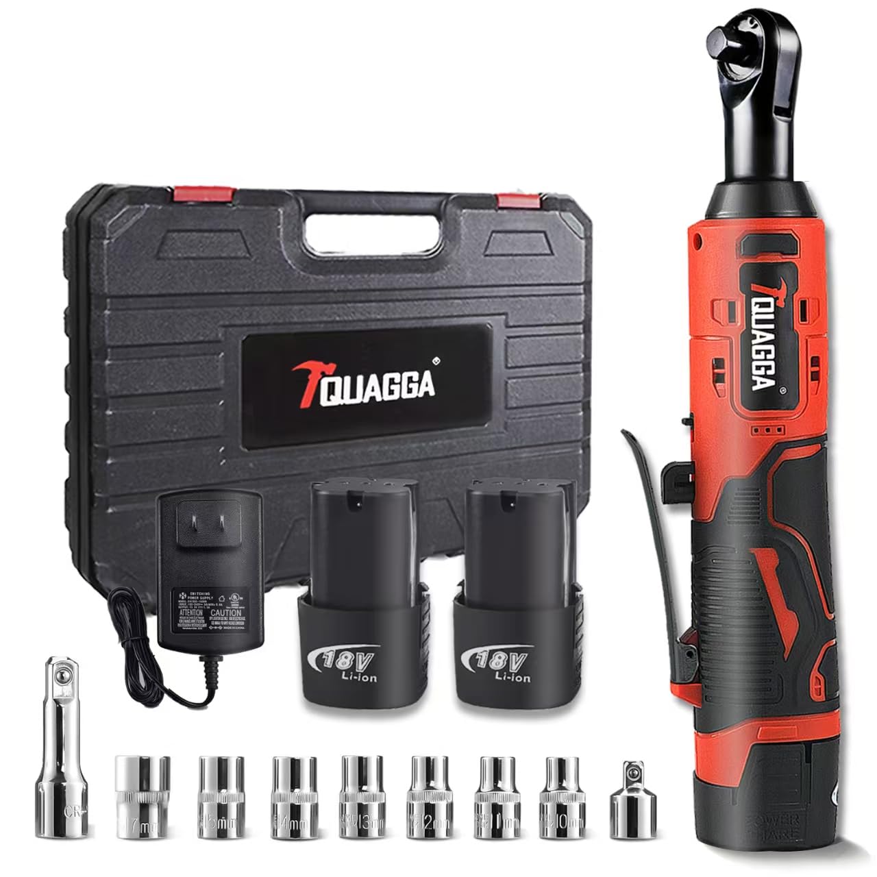 Elektrische Ratschenschlüssel-Set, kabellos, 3/8 Zoll, 18 V Ratschenwerkzeug-Set mit 2 Packungen 2000 mAh Lithium-Ionen-Akku und Ladegerät, Akkuschlüssel