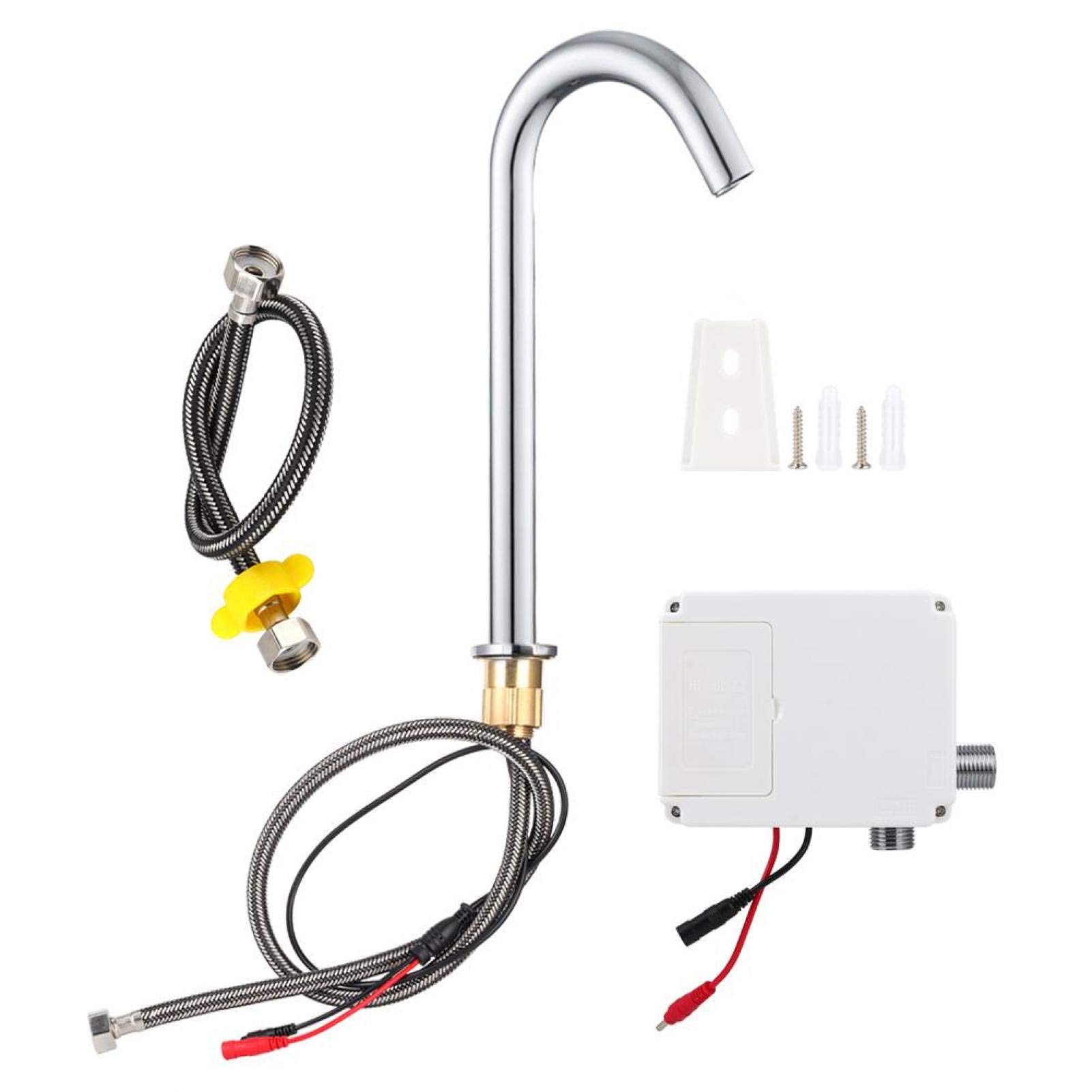 G1/2in Faucet Wire Automatic Induction Water Faucet Infrared Single Cold Tap with Control Cabinet(Battery powered high style), basin faucet