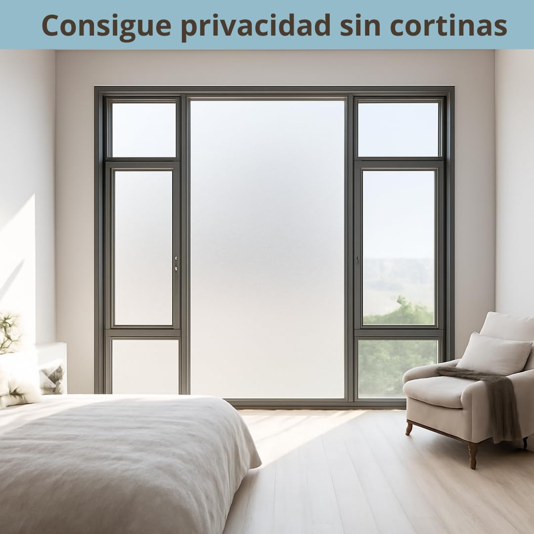 Película de privacidad para Ventanas (120x200cm) Muchos TAMAÑOS Grandes Mate Satinado Autoadhesivo sin Pegamento Anti UV sin residuos Fácil aplicación Ventanas Cabina de Ducha Adhesión estática
