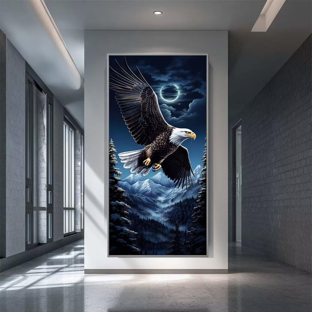 Diamond Painting Kits for Adults, 5D Diamond Art Full Moon Eagle 80x160cm, DIY Large Snowy Mountains Dimond Art kits Adults, Square Drill Crystal Rhinestone Embroidery Canvas for Home Decor (SQ880)