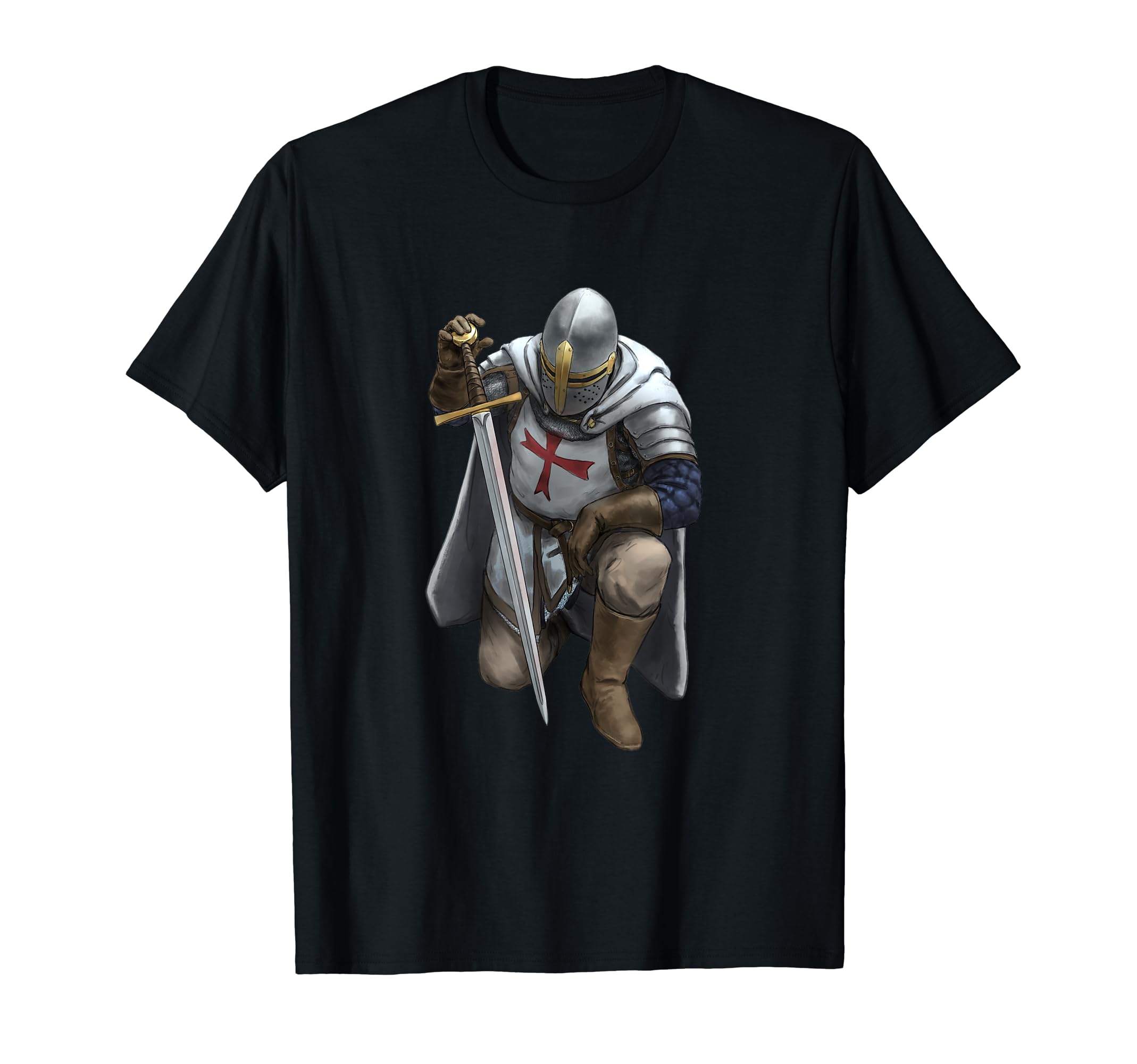 Knight Templar clothingKneeling Knight Templar Warrior with Cross and Chainmail T-Shirt