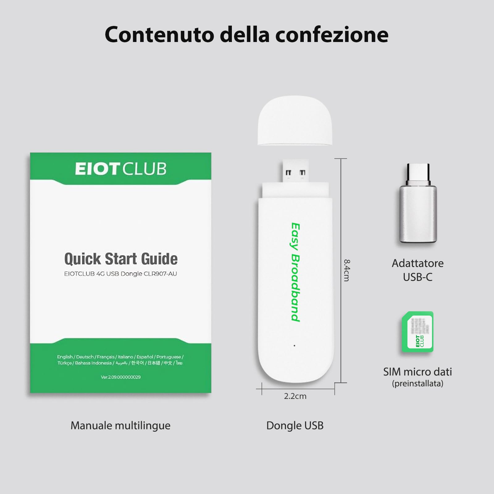 Chiavetta 4G LTE EIOTCLUB Con WiFi 6 (Incl. SIM), Modem WLAN USB A E USB C, 150 Mbit/s, Chiavetta Internet LTE Plug & Play, Hotspot Mobile Per Laptop/Tablet/Viaggi/Business, Solo Con SIM EIOTCLUB