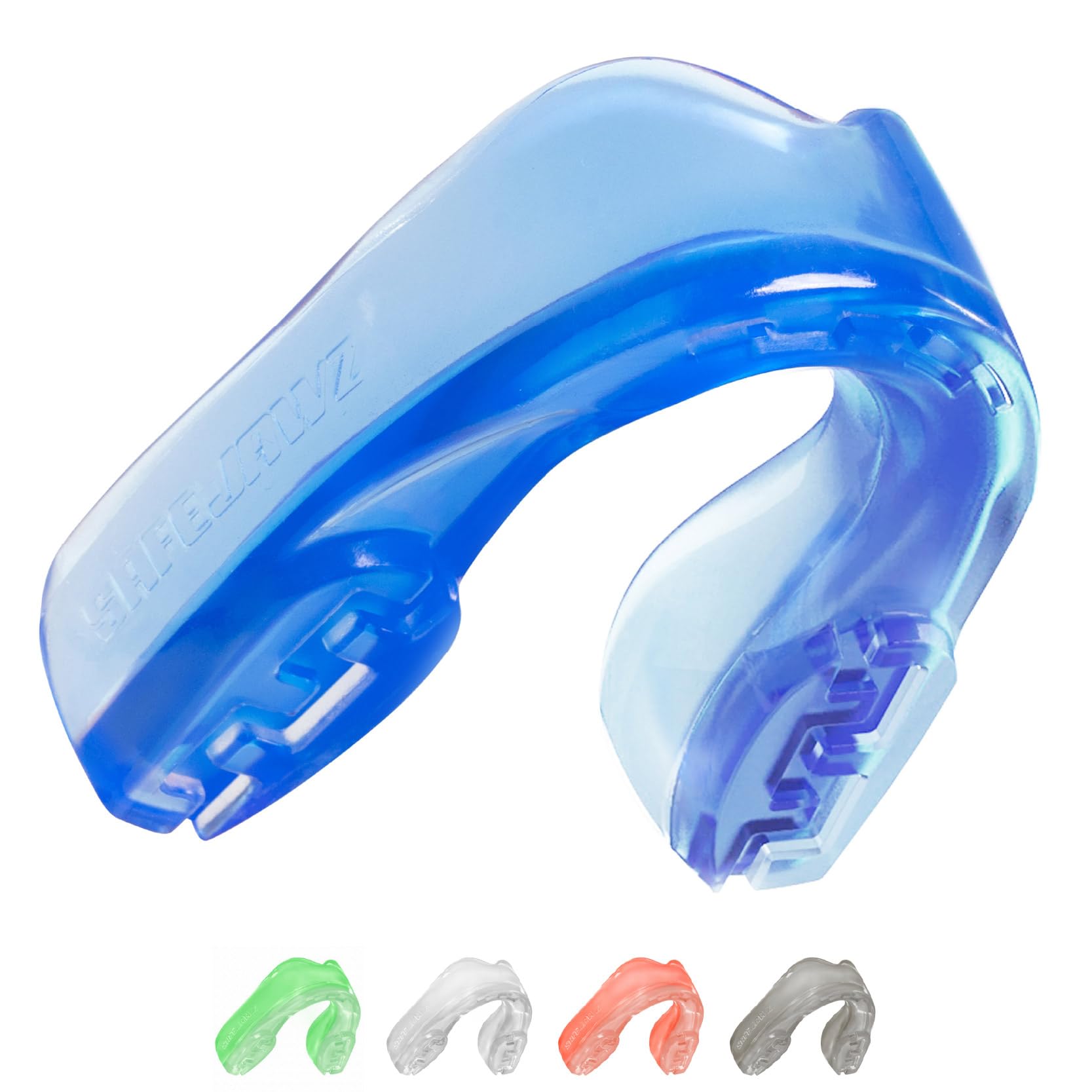 SafeJawz Elements Sports Mouthguard, Dual Layer Premium Protection Adult and Junior Gum Shield with Case for Boxing, MMA, Rugby, Martial Arts, Judo and All Contact Sports (Ice, Adult (12+))