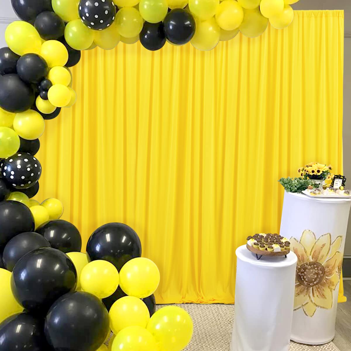 10ft x 10ft Yellow Backdrop Curtain for Parties Yellow Wrinkle Free Backdrop Drapes Panels for Birthday Party Baby Shower Wedding Photo Photography Polyester Fabric Background Decoration