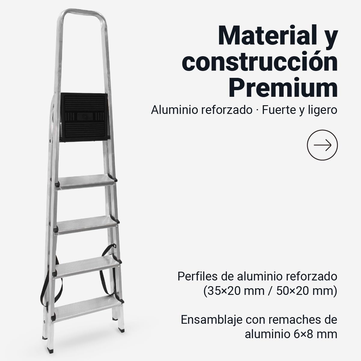 Escalera Plegable de Aluminio, con Barandilla Superior, Pies Antideslizantes, Plataforma de Apoyo, para Uso Doméstico, Peldaños Antideslizantes, Escalera de Tijeras (5 PELDAÑOS)