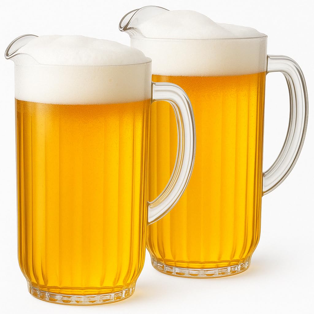 Bier- und Getränkekrug aus Acryl (1,700 ml), Set mit 2 Kunststoffwasser-, IPA-, Sangria-, Limonade-, Margarita-, Saft-, Eisteekrügen, klare Tritan-Glaswaren, Lookalike, spülmaschinenfest, BPA-frei
