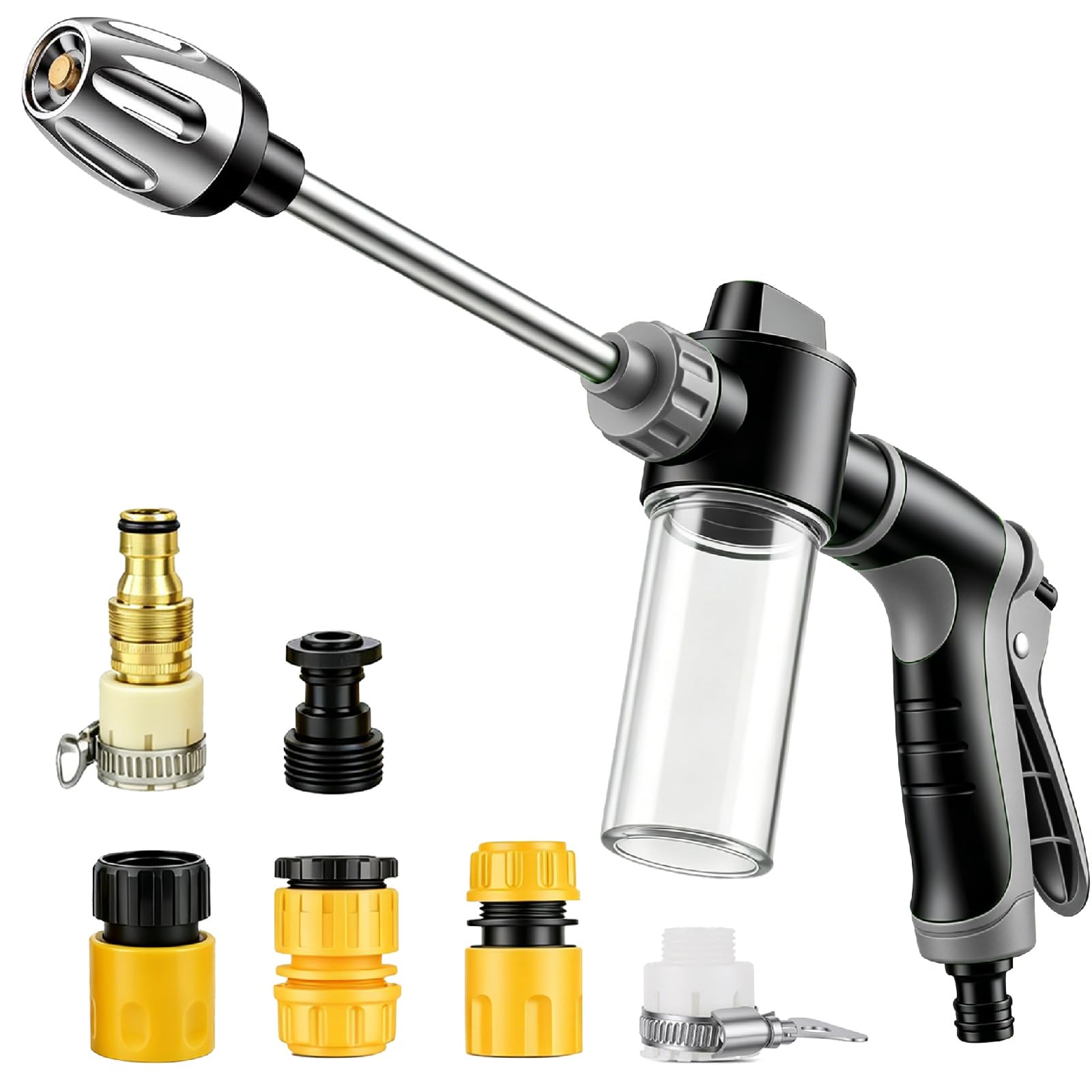 Funnity Jetterix Pistolet Haute Pression, Lance de Nettoyage Métal | Jet réglable, mousse intégrée, nettoyage rapide sans effort, pour voiture, terrasse, façade et mobilier extérieur
