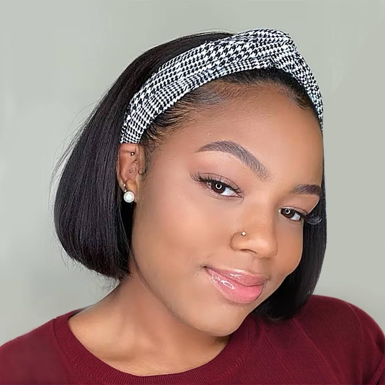 KPROYU Headband Wigs Human Hair Bob Headband Wigs for Black Women Easy Put On and Go Glueless Wigs Short Straight Wigs Machine Made 150% Density No