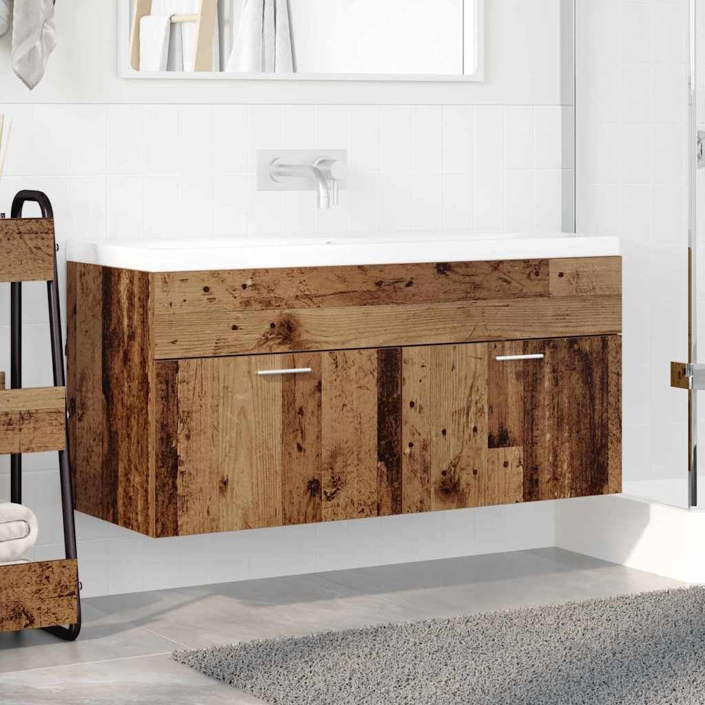 Armadietto da bagno, effetto legno anticato, 100 x 38,5 x 46 cm