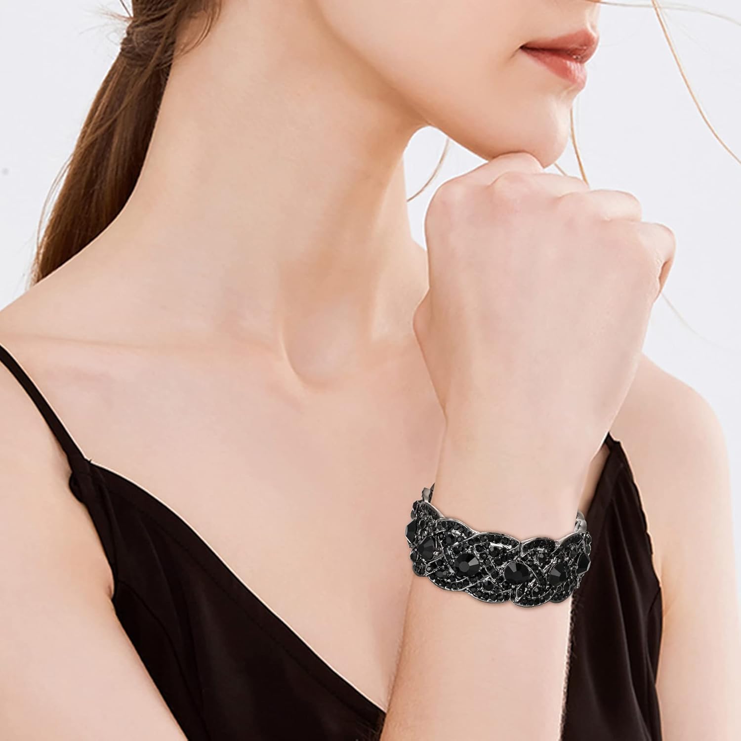 EVER FAITH Austrian Crystal Costume Jewelry Art Deco Elastic Stretch Bracelet - Image 2