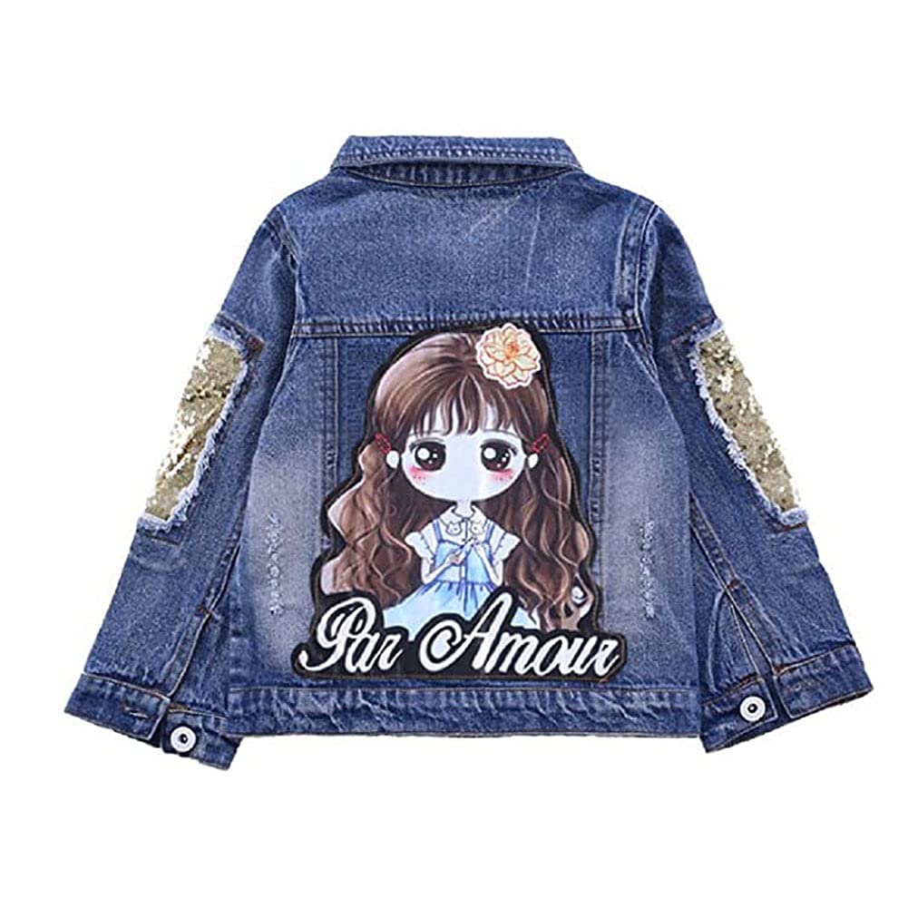 Veste En Jean Denim Paillettes Pour Fille - Blouson Manches Longues Broderie Cristal Cowboy Enfant