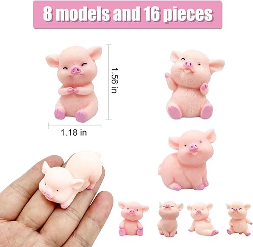 Miniatura 6 de Figuras de cerdo en miniatura, 16 piezas de resina, figuras miniatura de cerdo rosa, adornos de animales, modelo de musgo, paisaje, acuario, maceta,
