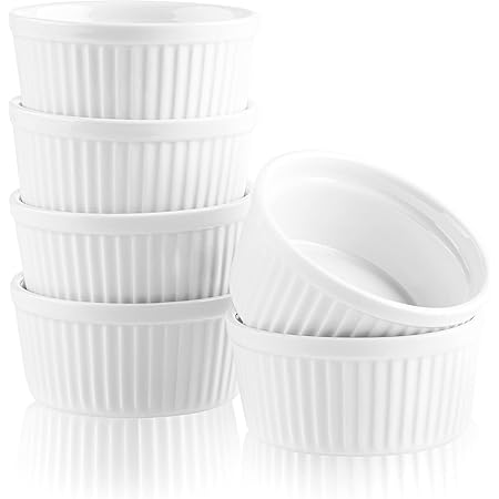 Bellemain Creme Brulee Ramekins | Mini Casserole Dish Set, Charcuterie Bowls, Pot Pie Baking Dishes, Souffle Cups, Soy Sauce Bowls | Fluted Porcelain Bowls, Oven Safe to 500F, Set of 6 (White, 4 oz)