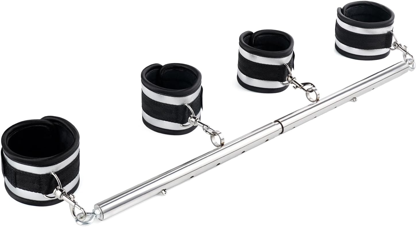 Spreader Bar Heavy Duty Stainless Steel Expandable Home Gym with 4pcs Furry Purple Adjustable Strap,Sports Aid Training Fitness Gear Pilates Aid Kit,Yoga Set