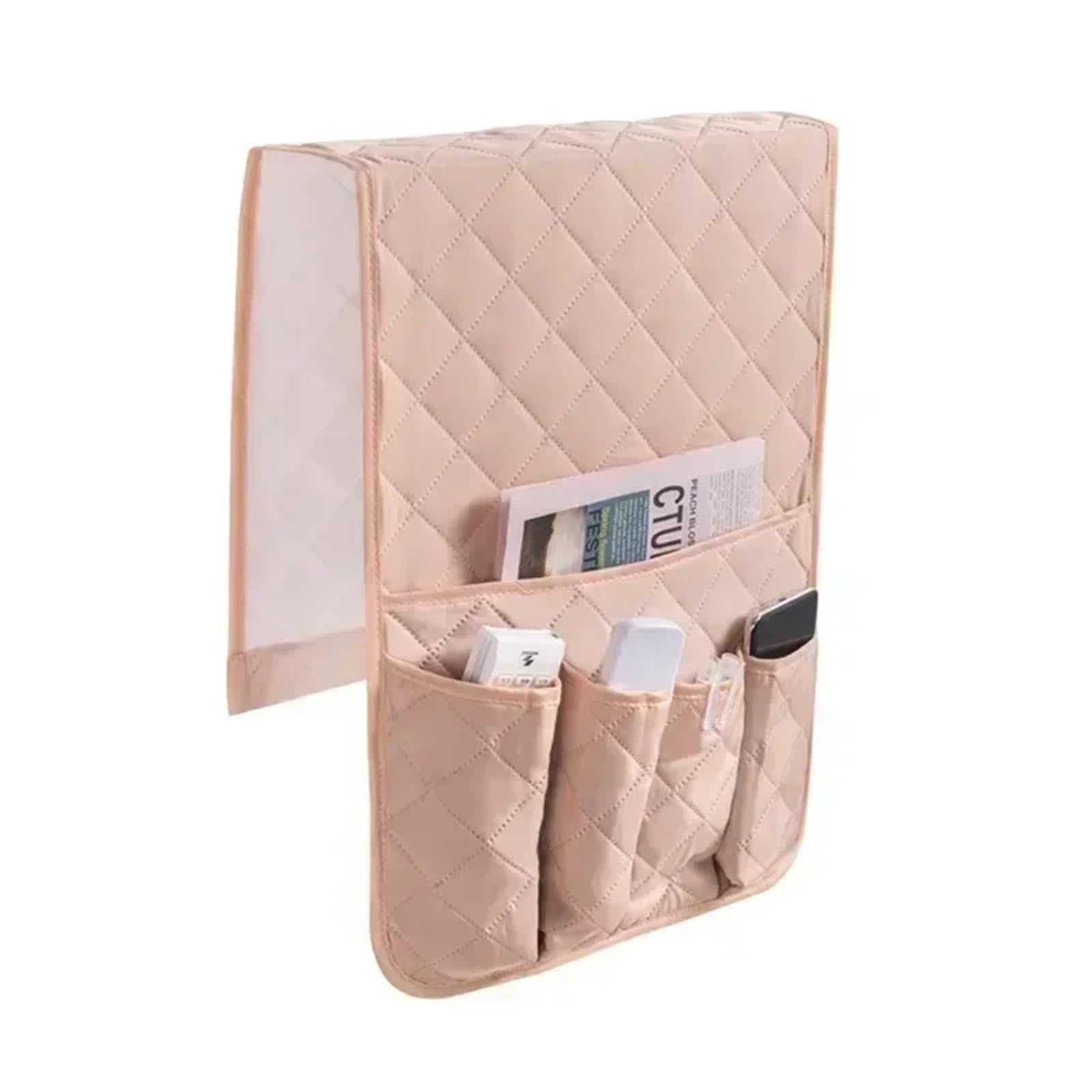 BDFJEDS Couch Armrest Organizer Sofa Armrest Organizer With 5 Pockets And Cup Holder Tray Couch Armchair Hanging Storage Bag For TV Remote Control Cellphone(Beige)