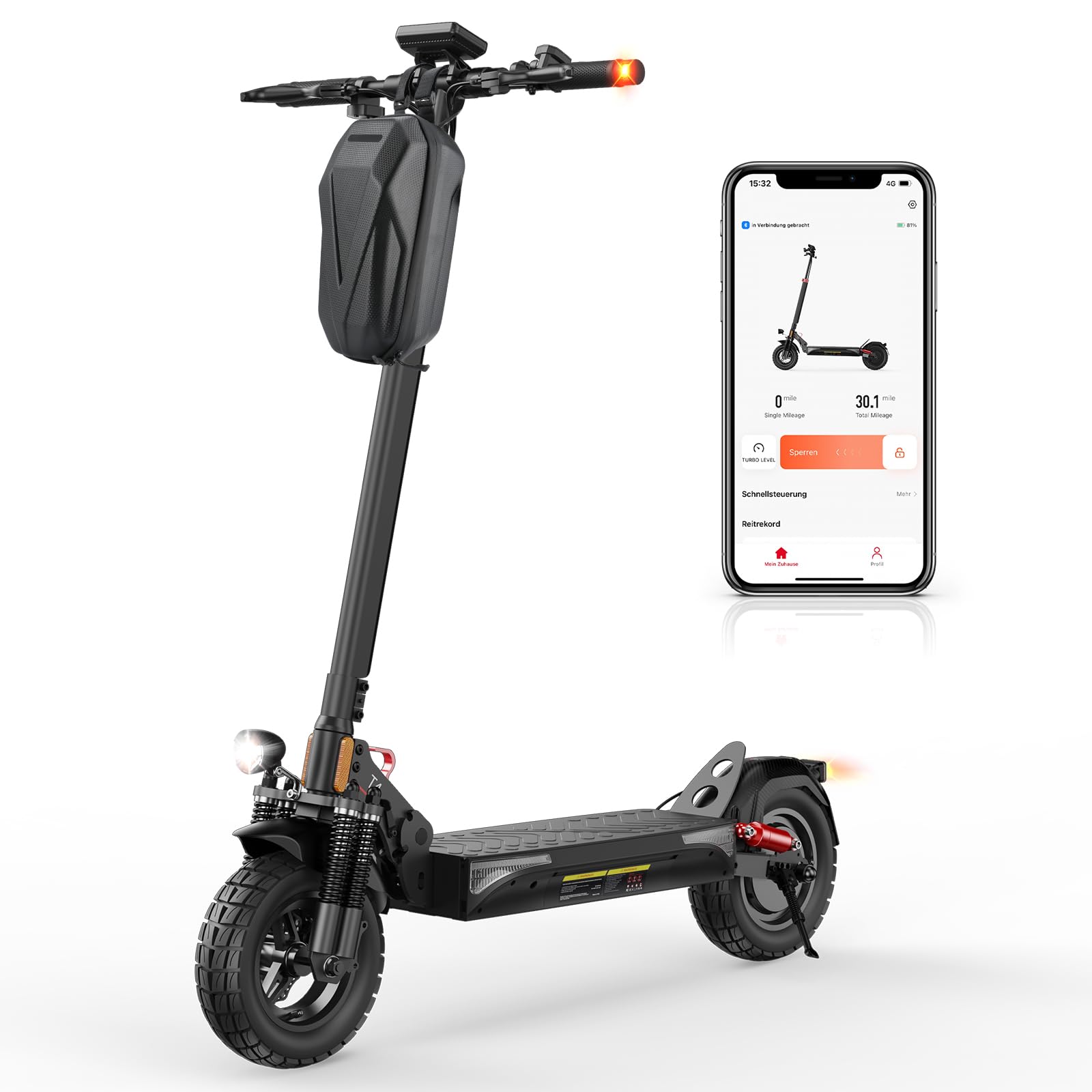 iScooter Immatricolabile 500W Monopattino Elettrico Adulto con Frecce, Autonomia di 60 KM, 10" Monopattino Elettrico Pieghevole, App, Carico 150 KG, Antifurto, Borsa