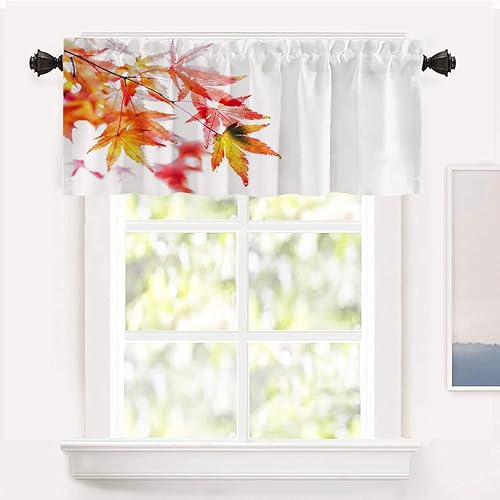 Shrahala Cenefas de cocina de arce rojo natural, hojas blancas, cortinas de media ventana, tratamiento de ventana de poliéster multicapa para sala