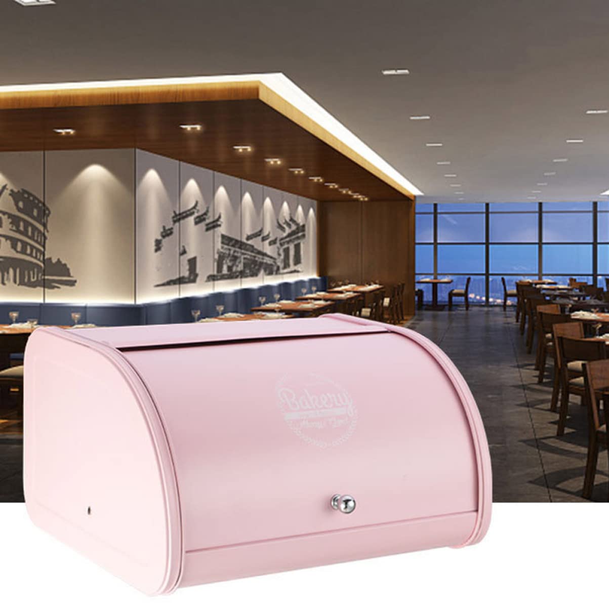Pratico portapane in rosa con coperchio arrotolabile, per cucina e casa, antiruggine, buona ventilazione per il pane
