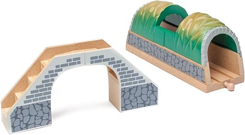 Miniatura 6 de maxim enterprise, inc. Túnel de tren de madera con escaleras, accesorios de pista de tren de madera, túnel de juego colorido para entusiastas del