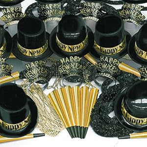 Windy City Novelties – New Year’s Eve 2023 Gold Showboat Party Kit for 100 Guests | Tiaras Top Hats Derby Hats…