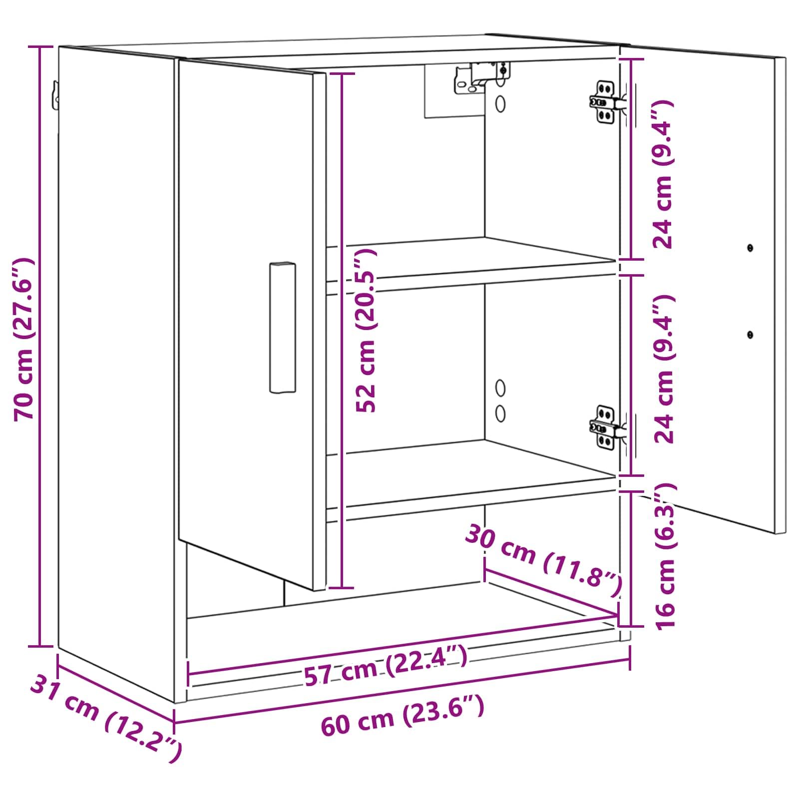 vidaXL Armario de Pared Roble Artesanal 60 x 31 x 70 cm, Soluciones de Almacenamiento Elegantes, Mueble de Pared Rectangular, Organizador Compacto para Decoración de Sala