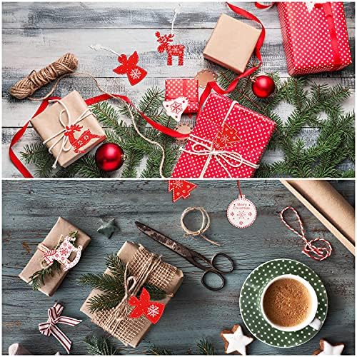 Belle Vous Wooden Nordic Hanging Ornament Christmas Decoration Set (32 Pack) - 8 Traditional Vintage Reindeer, Bell, Bauble, Angel, Tree and Star Xmas Holiday Designs - White and Red Colours