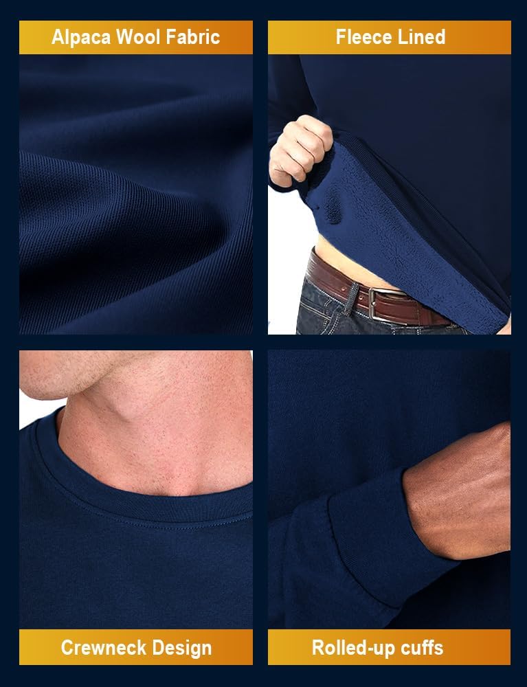 Rahhint Men's Fleece Lined Sweatshirts Alpaca Wool Thermal Shirts for Warmth Midweight Loose Fit Moisture Wicking - Image 5