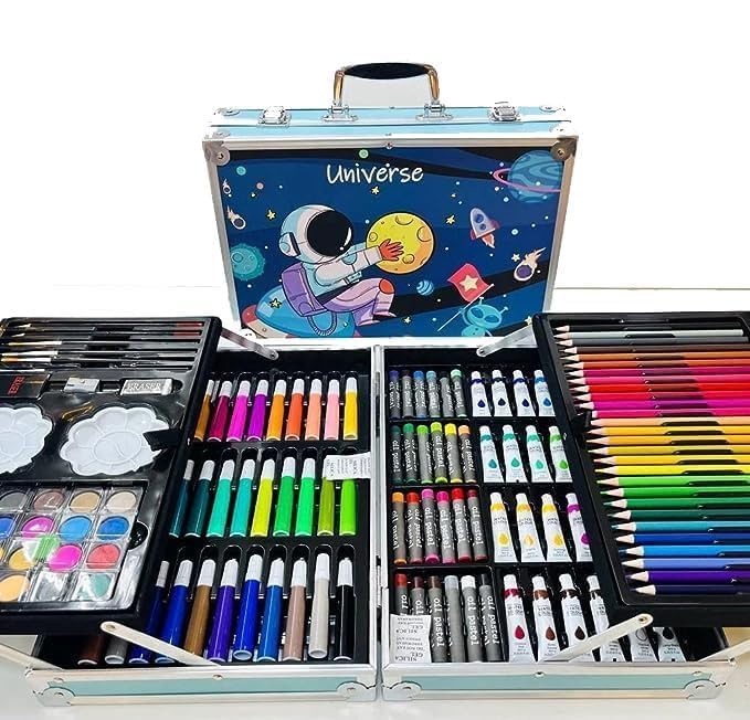 145 Pieces Art Set for Kids. 145 Pcs Color Set. Universe Painting Box. Drawing Colour Pencils, Oil Pastel, Watercolours, Sketches, Crayons & Paint Brush.Vanity Color Box for School Projects.(Universe)-image-37