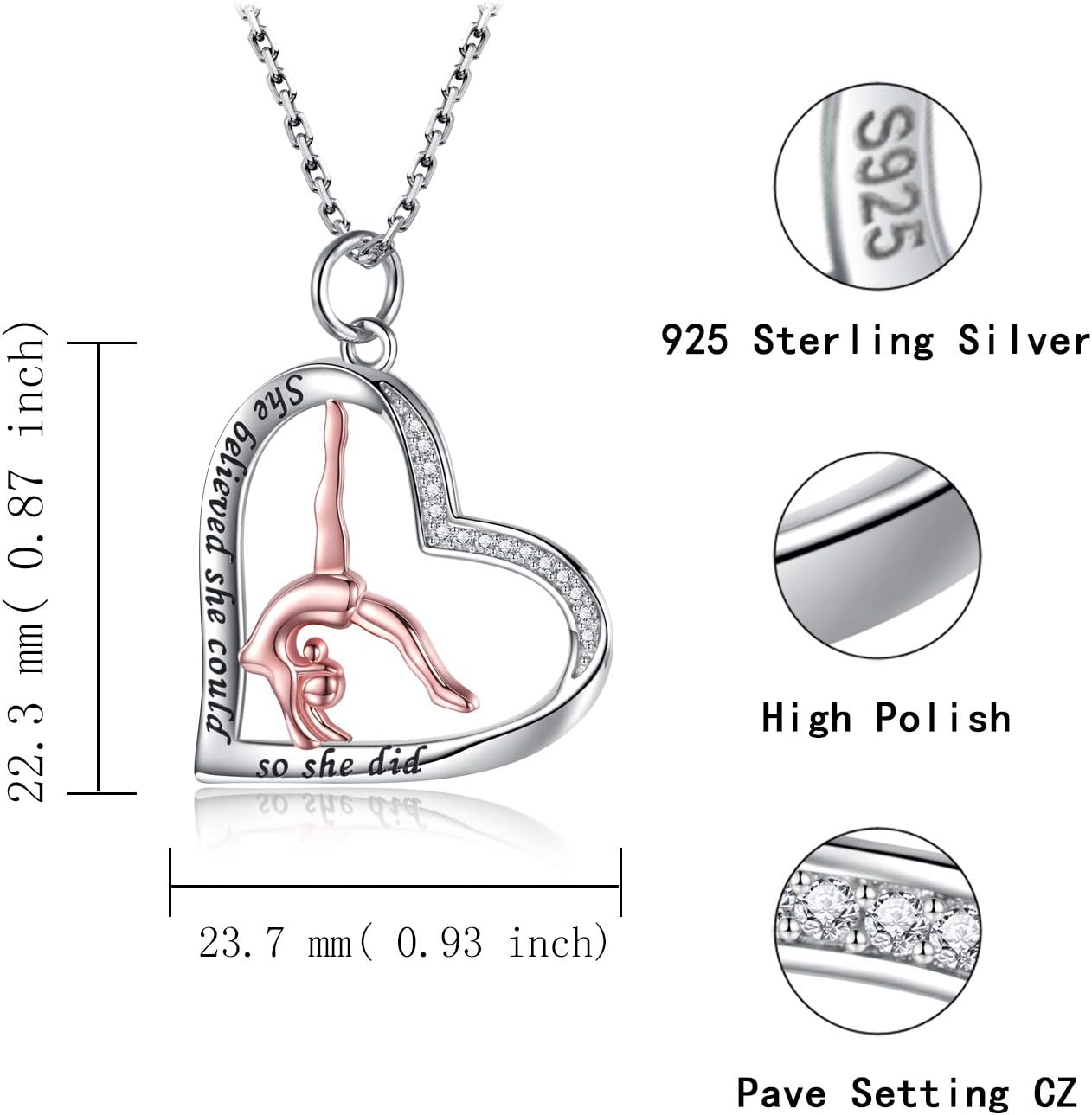 APOTIE Gymnastics Necklace for Granddaughter 925 Sterling Silver Rose Gold Team USA Flipping Gymnasts Heart Pendant Jewelry Gymnastic Gifts for Women - Image 6