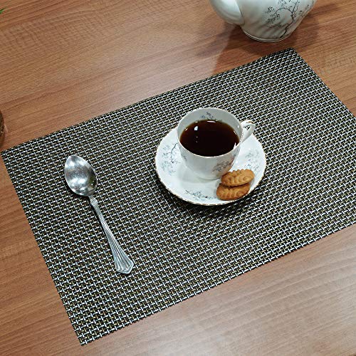 Image of Story@Home PVC Heat Resistant Placemat Washable Non-Slip Table Mats Set of 4 for Dining Kitchen Restaurant Table Decoration, (45x30 cm, Checks) - Copper