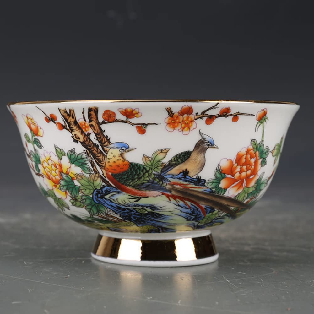Cuenco esmaltado Qing Yongzheng XIALON de 13 cm con peonías para coleccionistas de porcelana china