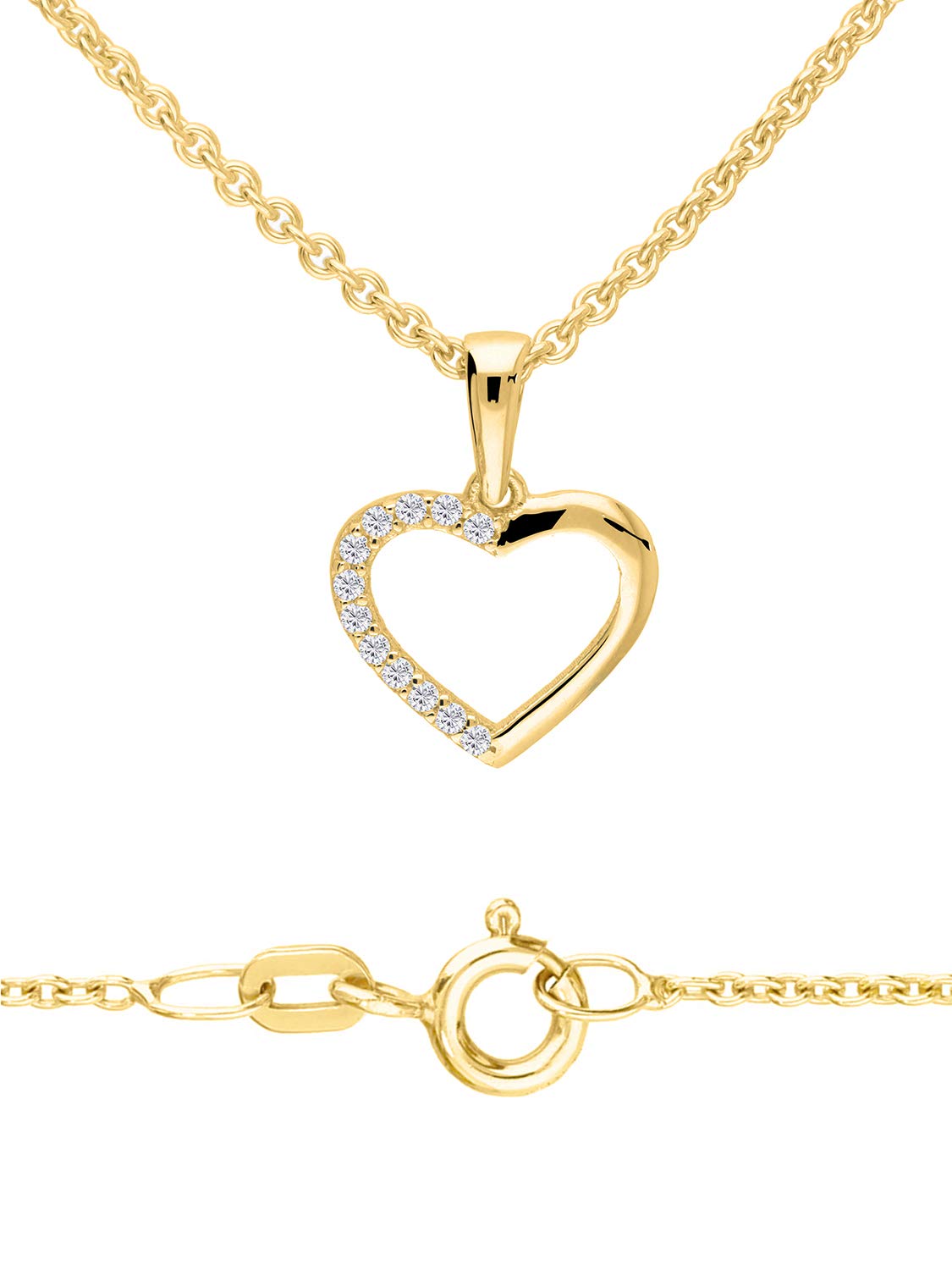 My Gold Cadena con colgante de corazón para mujer, oro amarillo auténtico 375/750 (9/18 quilates), circonitas, forma de corazón, 15 mm x 12 mm, collar de 45 cm, juego de Sarah, Mittelgroß, Oro 375