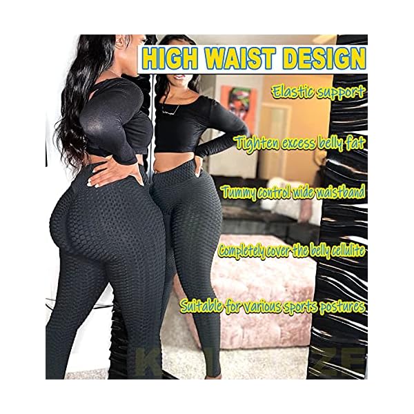 Women's High Waist Yoga Pants Tummy Control Slimming Booty Leggings Workout Running Butt Lift Tights (Black, Large)