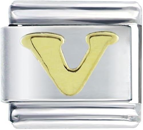 Sexy Sparkles Pulsera con dije italiano de letra V, Acero inoxidable