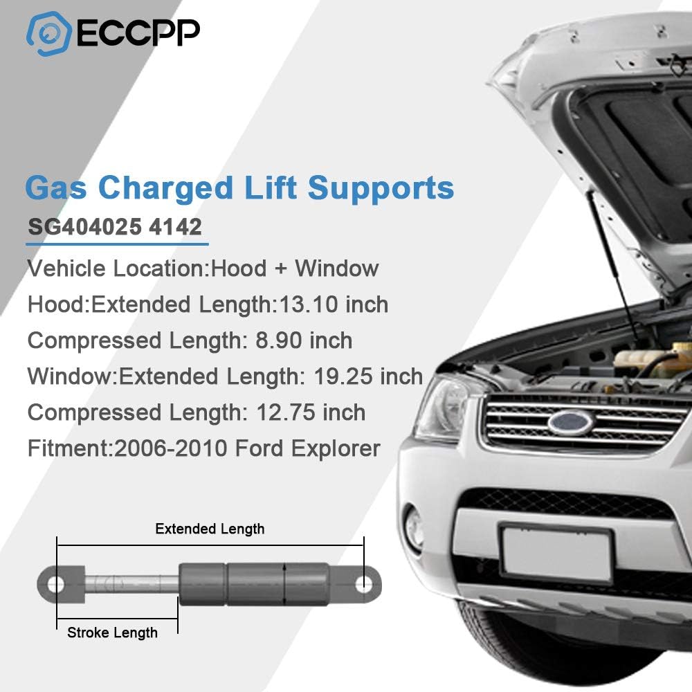 ECCPP Lift Support Replacement 2 Hood and 2 Window Glass Struts Gas Springs Fit for Ford Explorer 4.0L 2006-2010,for Ford Explorer 4.6L 2006-2010