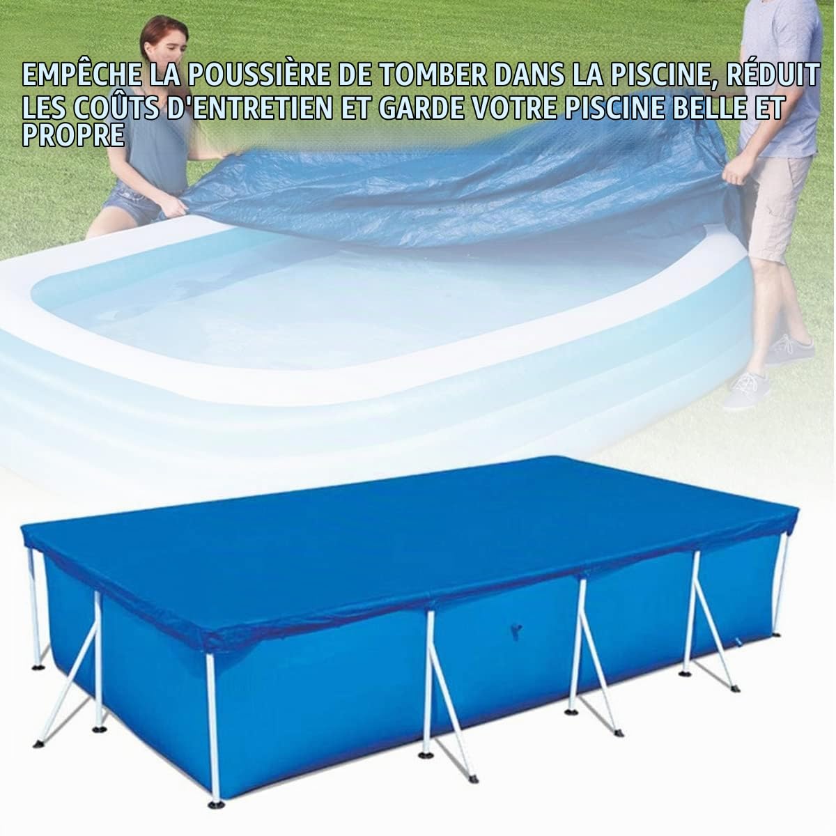 Bâche pour Piscine Rectangulaire, Bâche de Protection pour Piscine Encadrée, Durable Antipoussière Couverture de Piscine pour Piscines Hors Sol (400 * 211CM/13.12 * 6.92FT)