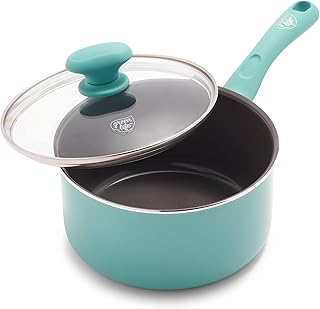 GreenLife Soft Grip Diamond Healthy Ceramic Nonstick, 2QT Saucepan Pot with Lid, PFAS-Free, Dishwasher Safe, Turquoise