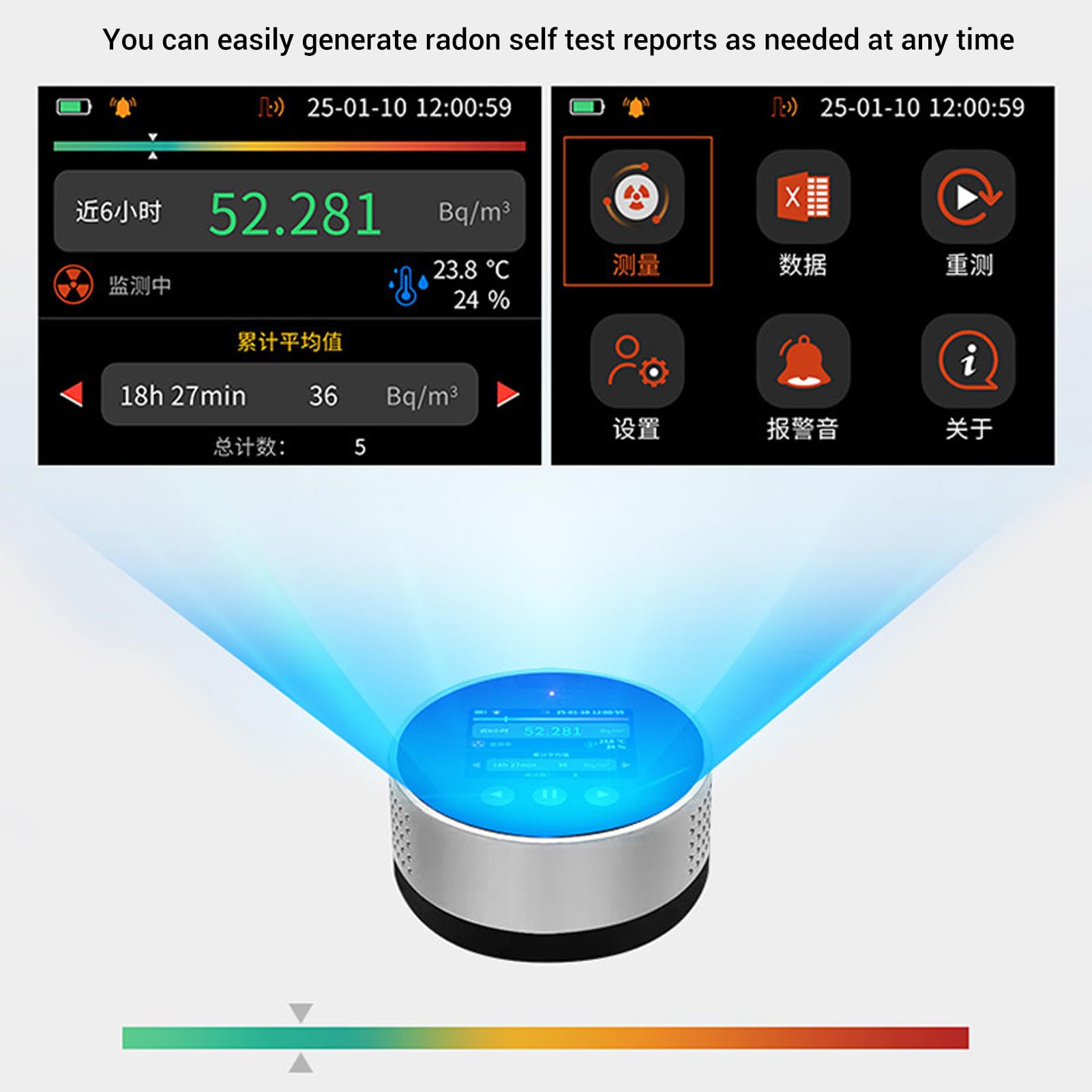 Fafeicy Rilevatore di Radon Domestico Tester per Interni Monitor Digitale per Radon con Display LCD Letture a Breve e Lungo Termine in Tempo Reale per Ufficio Scolastico nel