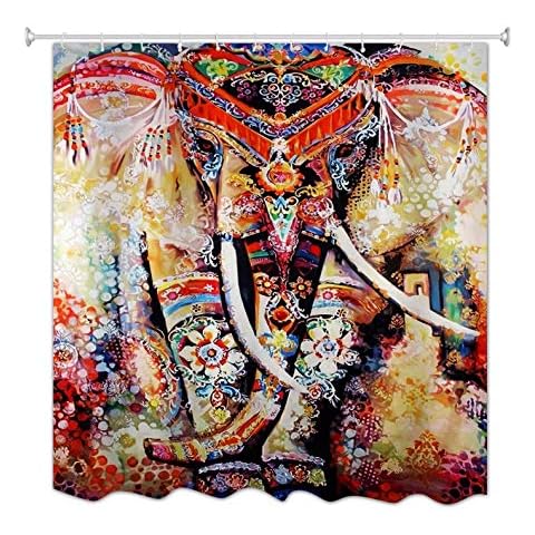 A.Monamour Cortina de Ducha Multicolor Bohemio Floral Elefante Indio Hippie Mandala Psicodélico Tatuaje Marrón Moteado Cover