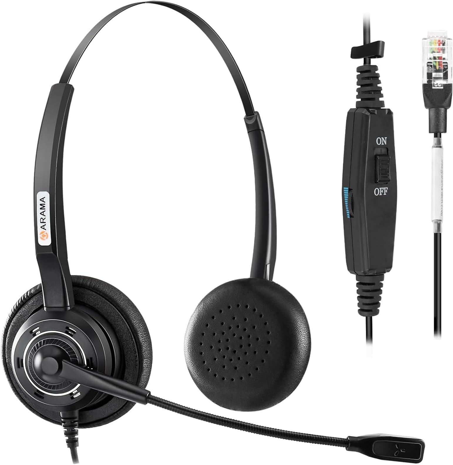 AramaRJ9 Phone Headset with Noise-Canceling Mic & Volume Mute Control Telephone Headset Compatible with Polycom Mitel Fanvil HUWEI Shoretel NEC Siemens Aastra Plantronics Landline Phones