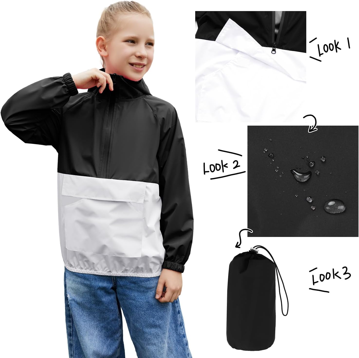 MODAFANS Girls Boys Rain Jacket Lightweight Waterproof Packable Hooded Half zip RainCoats Windbreaker for Outdoor 4-13Year - Image 5