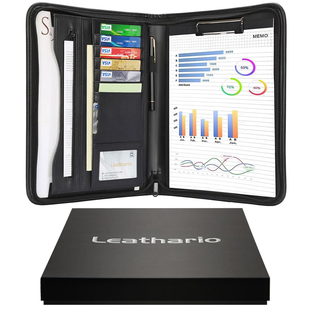 LeatharioLeather Folder Business Conference A4 Portfolio Folder Padfolio Noted Case for Work School Visit The Leathario Store