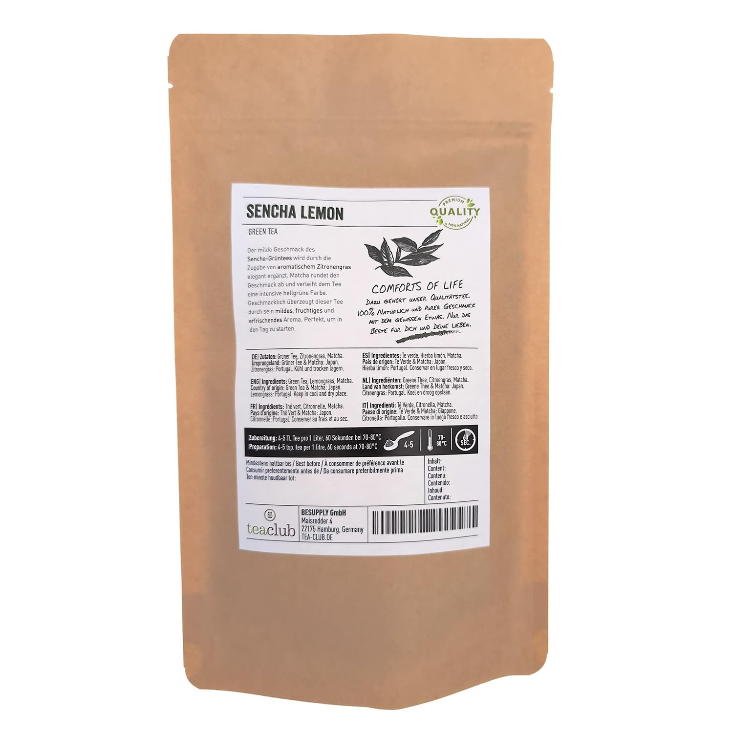 TeaClub Sencha Lemon Thé Vert en Vrac 500g, Thé Japonais Matcha