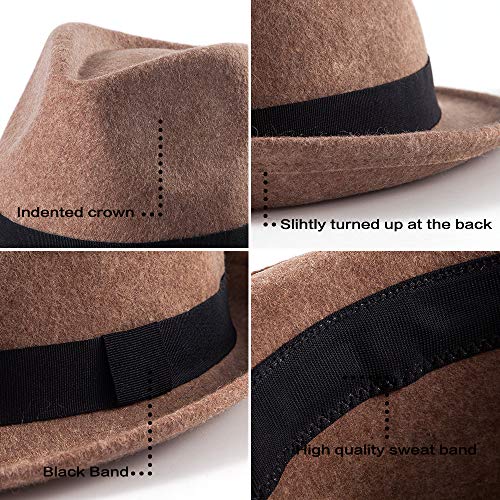 Image of LADYBRO Straw Trilby Fedora Hat for Men Women 1920s Wool Felt Panama 7 1 /4