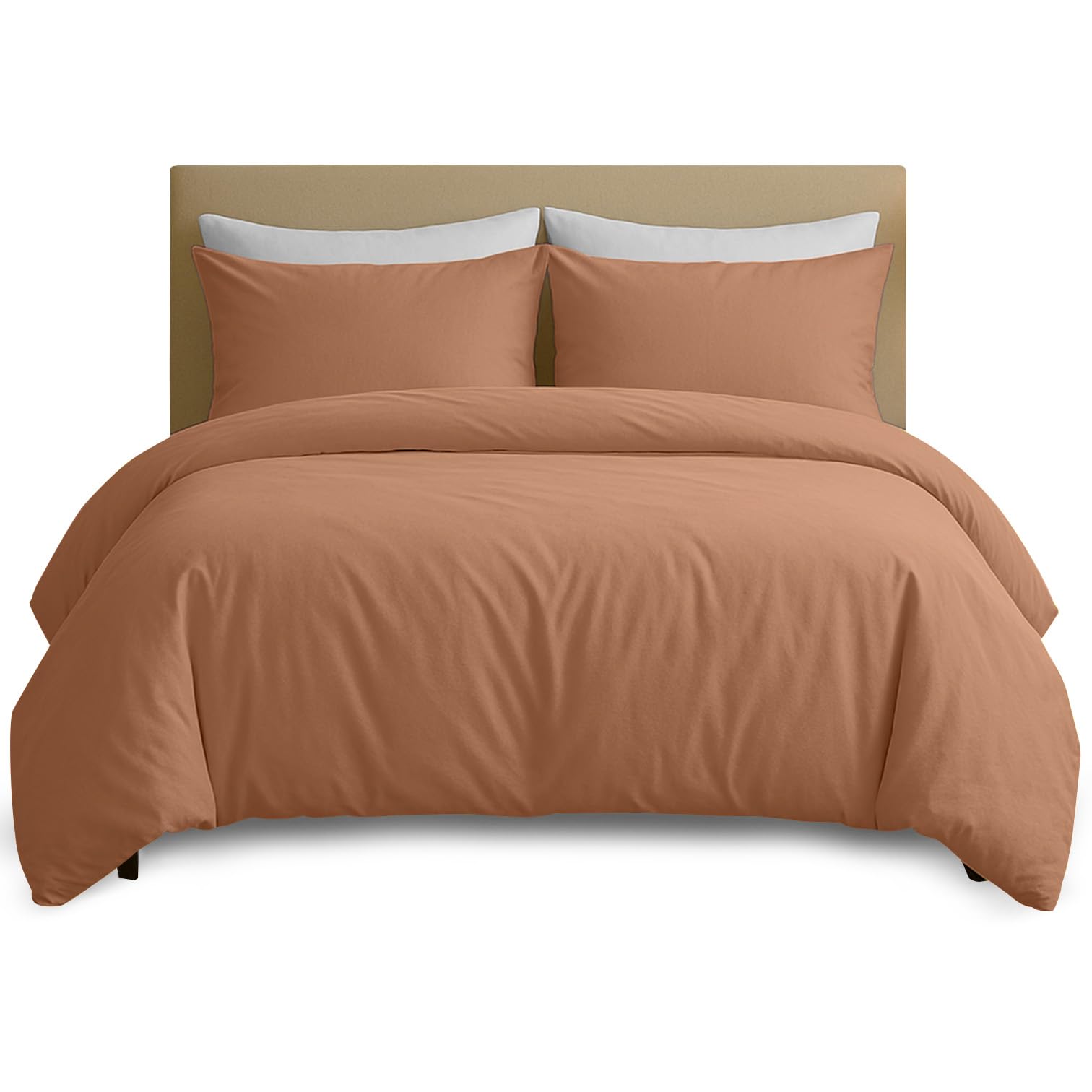 Hafaa Peach King Size Duvet Cover Sets - Brushed Microfiber Duvet Cover With 2 Pillowcases - Kingsize Quilt Cover Set