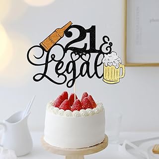 21 & Legal Cake Topper-Glitter Happy 21st Birthday finally Legal Af Them...