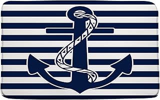 Nautical Anchor Bath Mat Blue Anchor Navy Blue White Stripes Nautical Th...