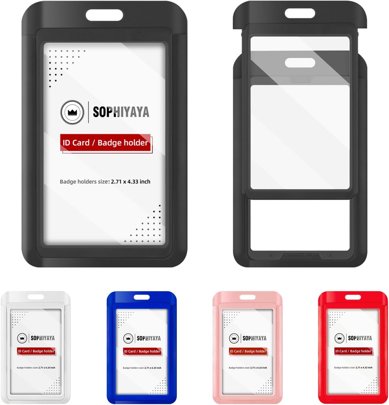 2 Pack Sliding Badge Holder with Double-Sided Windows Key Card Work Badge Sleeve for Office School Factory Teacher Student (Black)