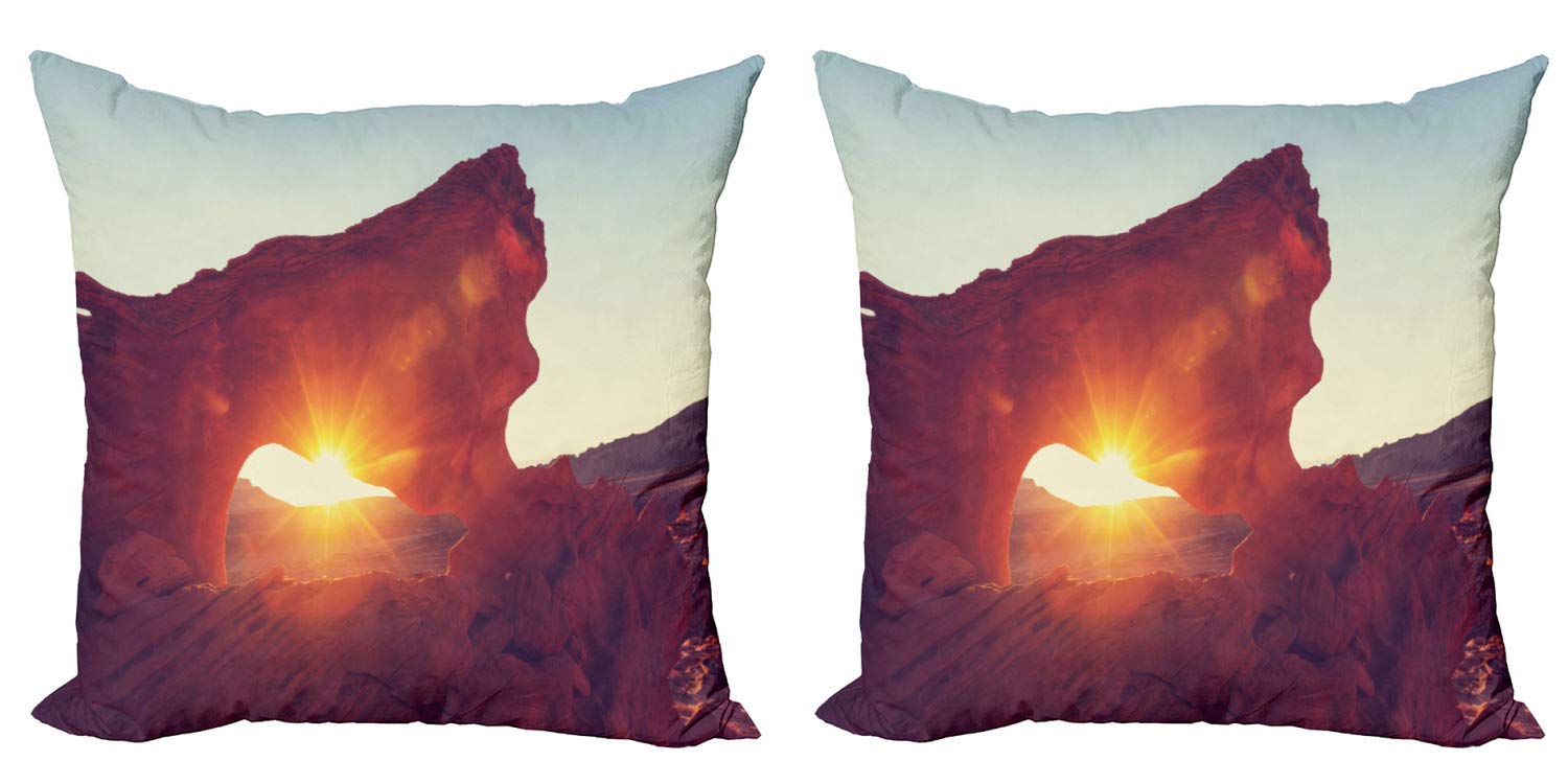 ABAKUHAUS Rurale Federe Cuscini Set di 2, Antera Campo Tramonto, Stampa Digitale Fronte-Retro con Accento Moderno, 60 cm x 60 cm, Sabbia Brown Multicolor