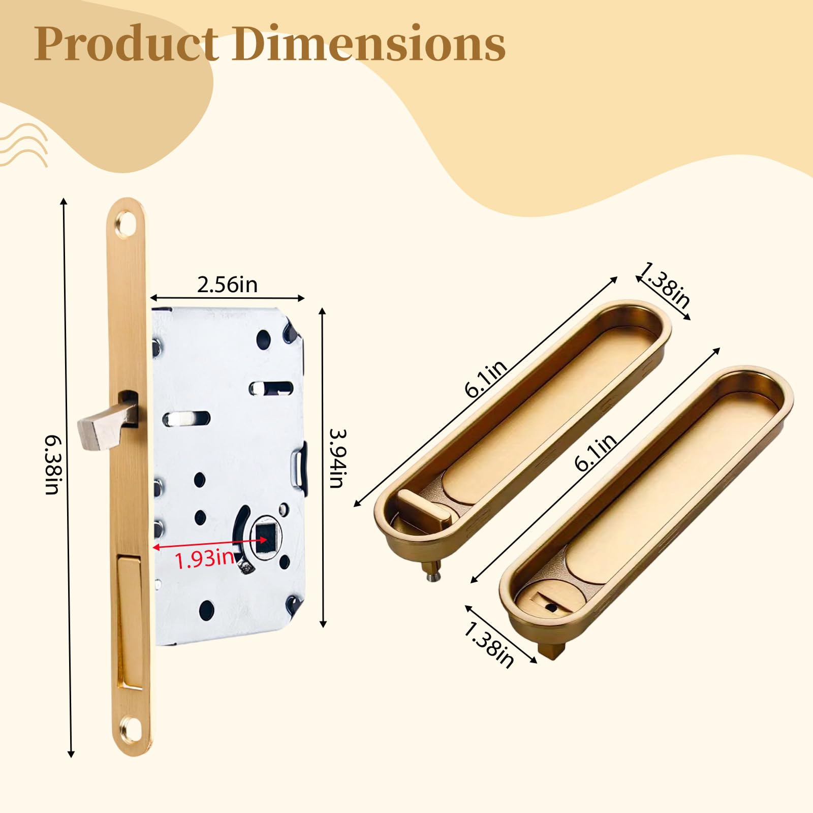 Cerradura de puerta deslizante de bolsillo, manija deslizante empotrada interior, cerradura tipo gancho dorado cepillado, cerradura de puerta oculta para puerta de madera de cocina y baño